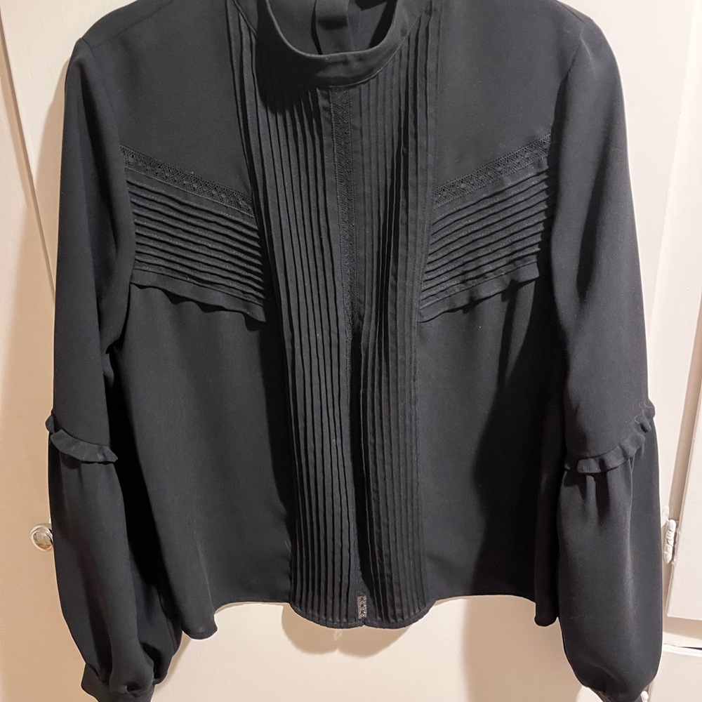 Alexis Black Blouse with Pintuck Detailing and Balloon Sleeves